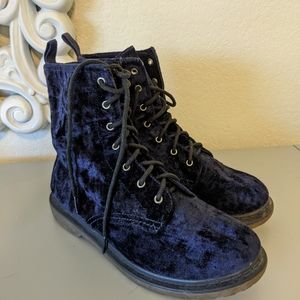 Blue Velvet Combat Boots